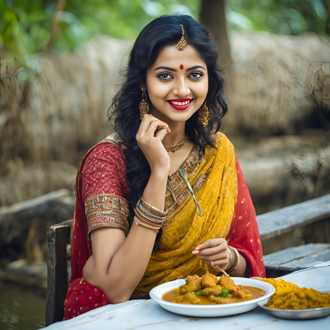 A Bengali family enjoying fish curry