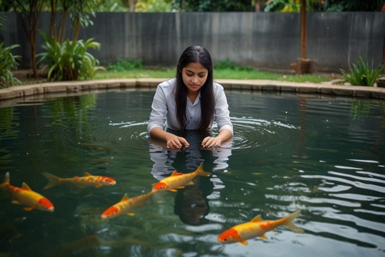 Girl Care Koi Fish
